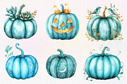 Watercolor Teal Pumpkins Clipart, an Illustration by CreationArt (Thumbnail 2 of 5)