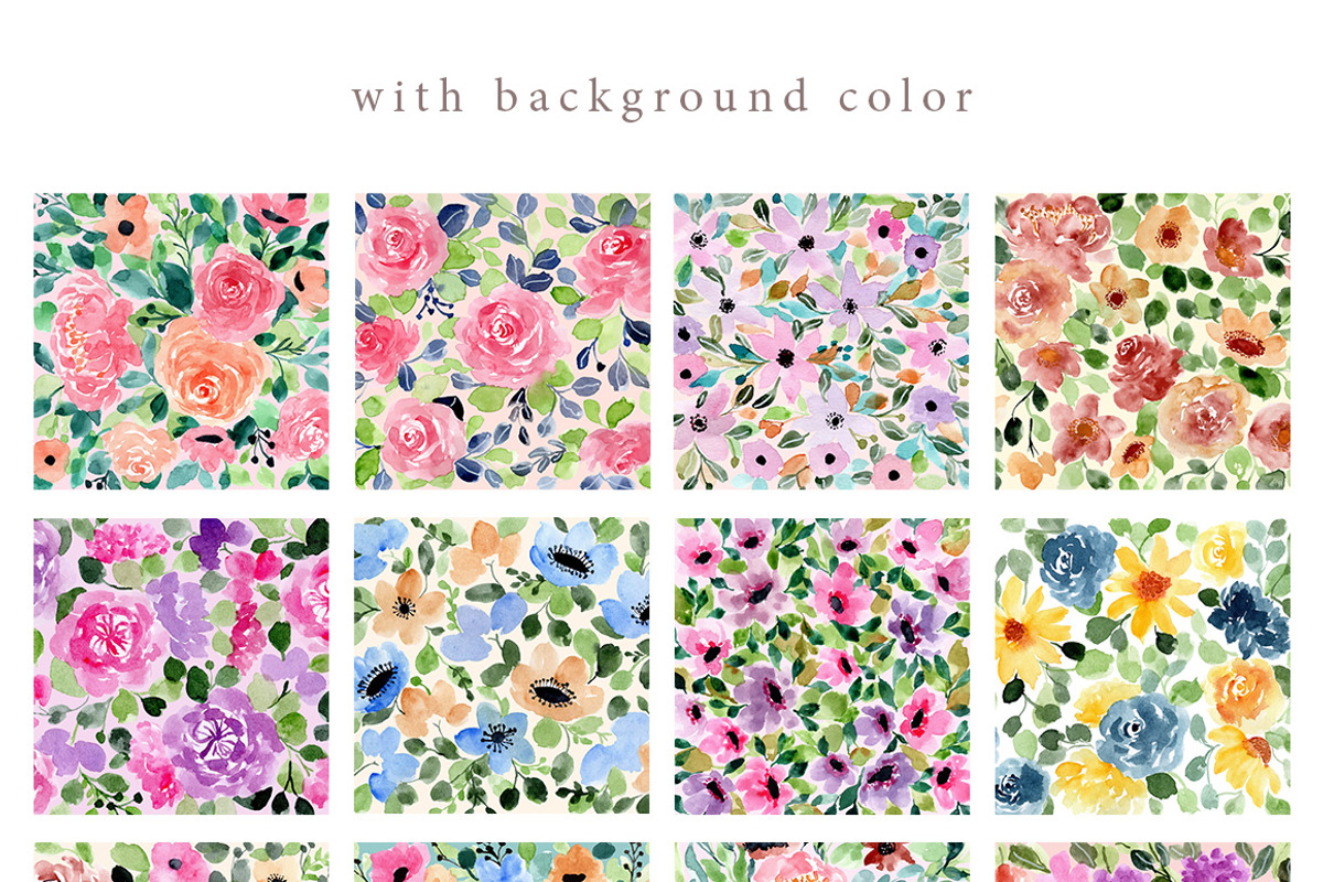 12 Floral Watercolor Backgrounds, a Decorative Illustration by wulano (Photo 2 of 7)
