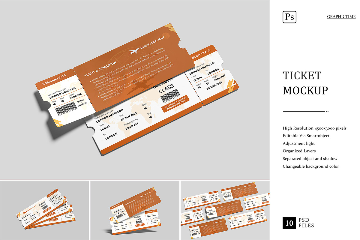 Ticket Mockup, a Product Mockup by graphictime (Photo 1 of 12)