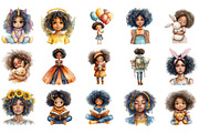 Cute Afro Girl Clipart Bundle, an Illustration by Designking (Thumbnail 3 of 5)