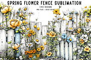 Spring Flower Fence Sublimation Clip, an Illustration by CreationArt (Thumbnail 1 of 7)