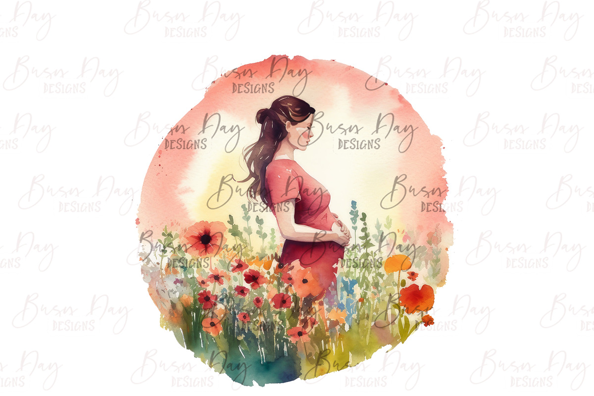 Watercolor Pregnant Women Clipart, a Person Illustration by BusyDaydesign (Photo 5 of 8)