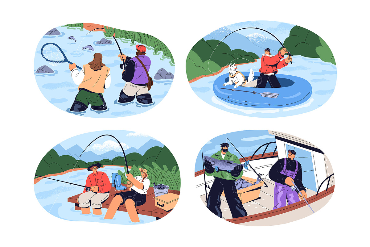 People fishing in summer set, a Person Illustration by PaperTrident (Photo 1 of 5)