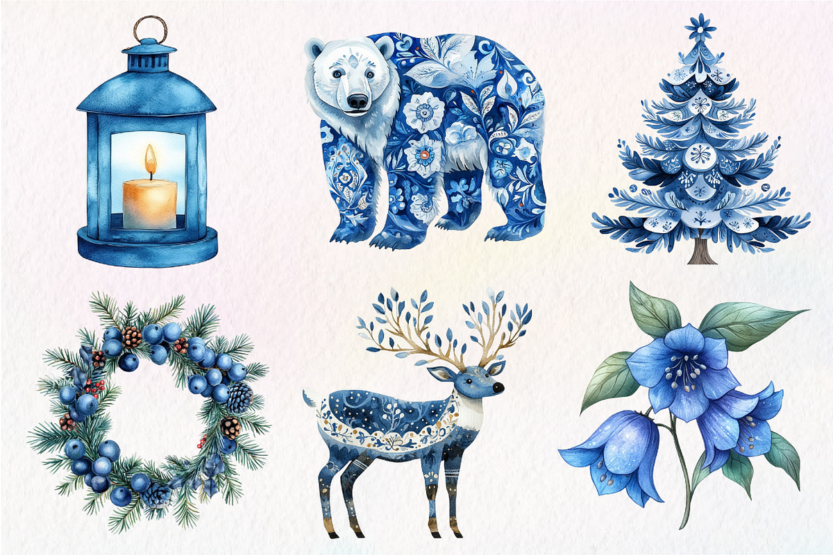 Scandinavian Blue Christmas Clipart, an Illustration by Dream Creation (Photo 4 of 7)