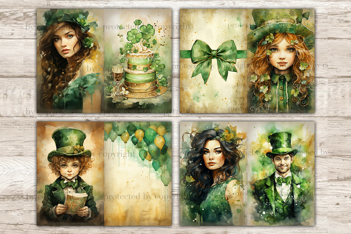 St. Patrick's Day Junk Journal Paper, a Seasonal Illustration by GlamArtZhanna (Photo 3 of 10)