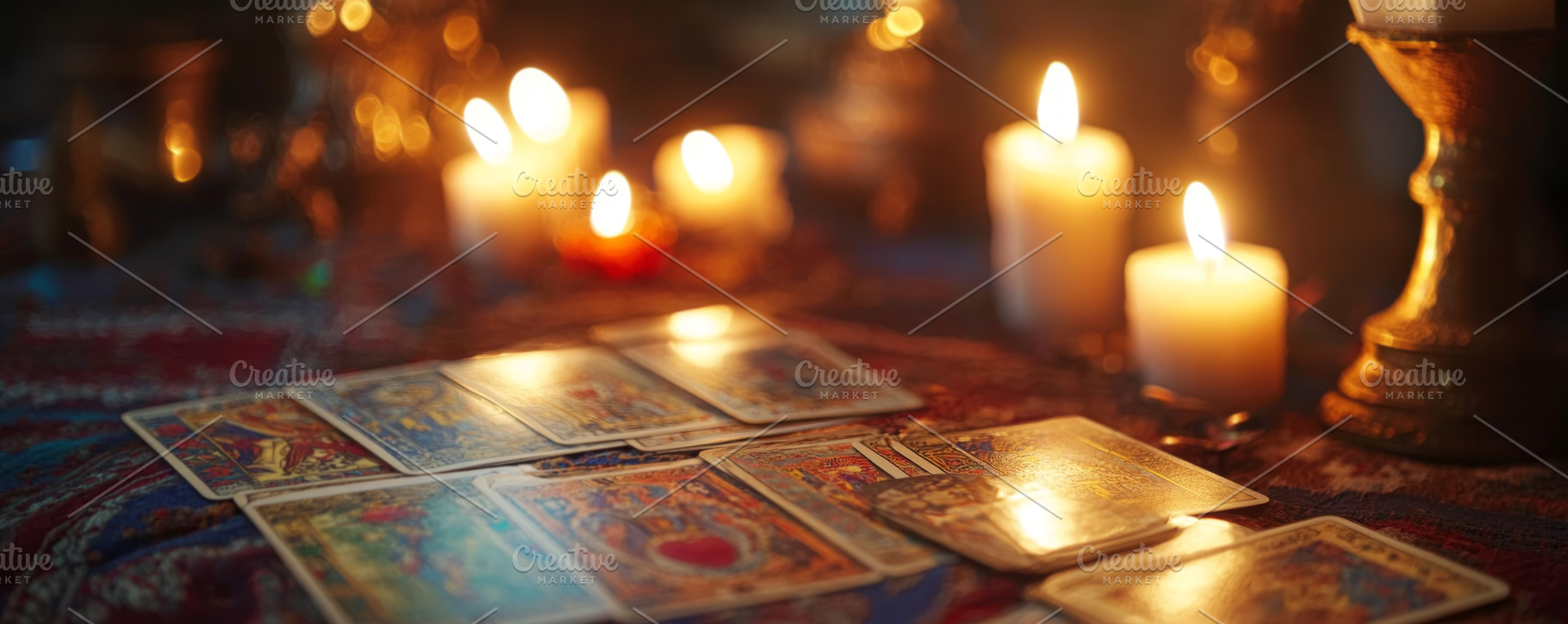 Tarot Cards and Candles on Mystic Table, an Abstract Photo by Natalia Klenova's Shop