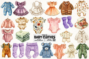 Baby Clothes Watercolor Clipart, an Illustration by Pixels.Craft
