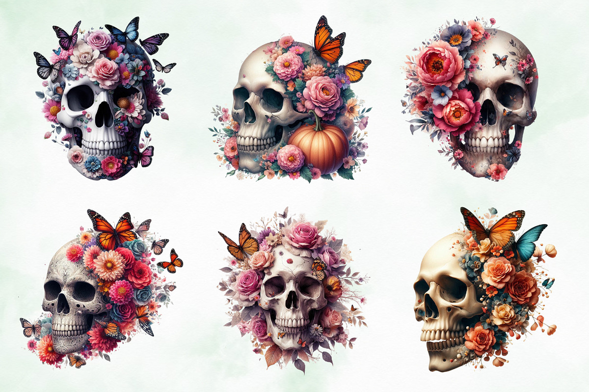 Halloween Floral Skull & Butterflies, an Illustration by Creative Art (Photo 3 of 4)