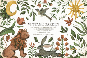 Watercolor vintage garden set