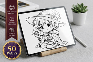 Cute Wizard Coloring Book Page Vol4, a Seasonal Illustration by ikarifq shop
