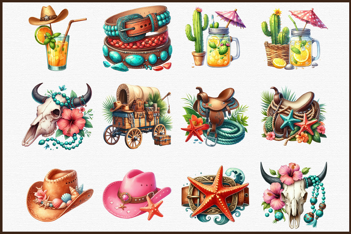 Watercolor Coastal Cowgirl Clipart, an Illustration by Sublimation Artist (Photo 3 of 6)