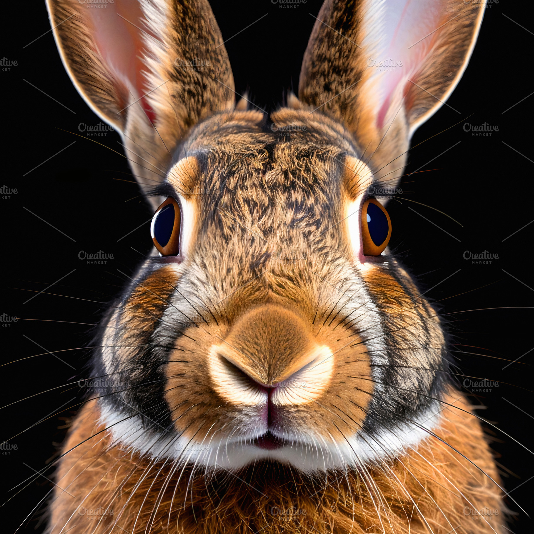 Detailed portrait of a rabbit with brown fur and upright ears, an Animal Photo by GoodGoods