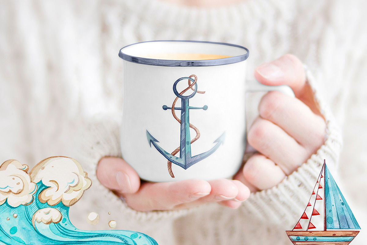 Watercolor nautical illustration set, a Transportation Illustration by Aquarellka (Photo 4 of 10)