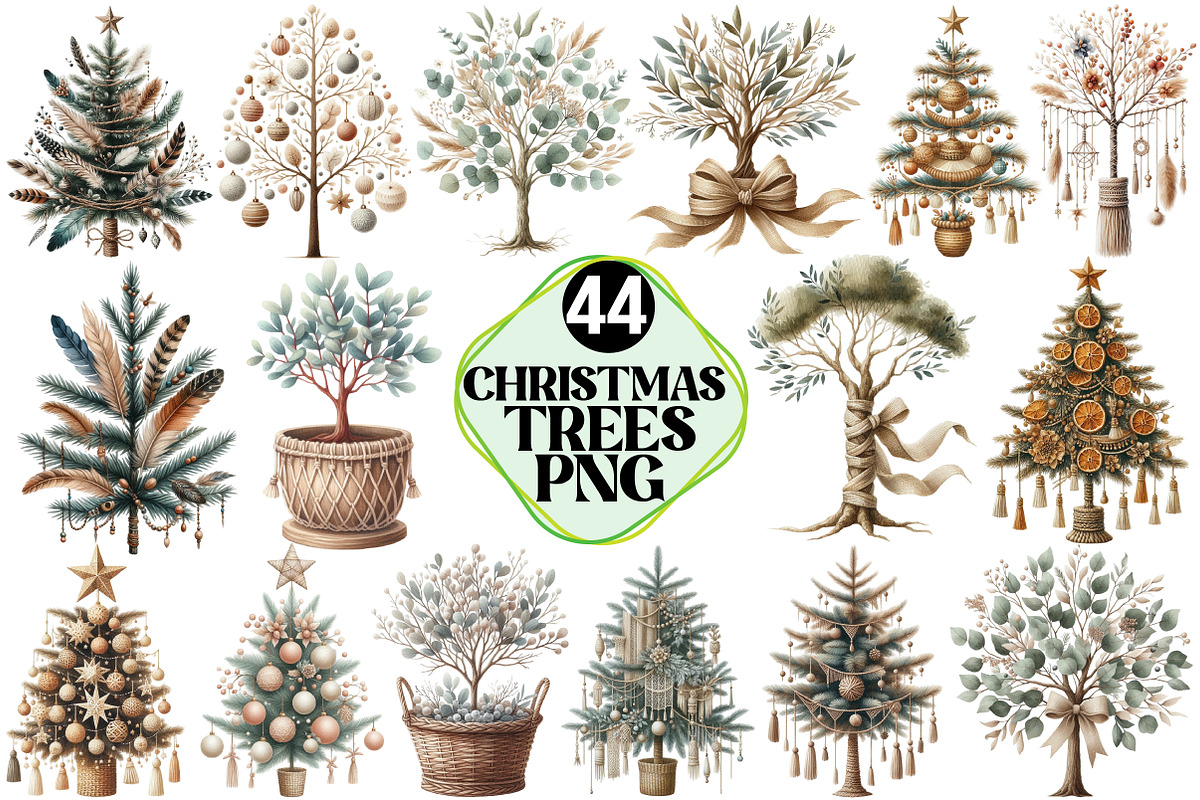 Boho Christmas Trees, an Illustration by Pixels.Craft (Photo 1 of 7)