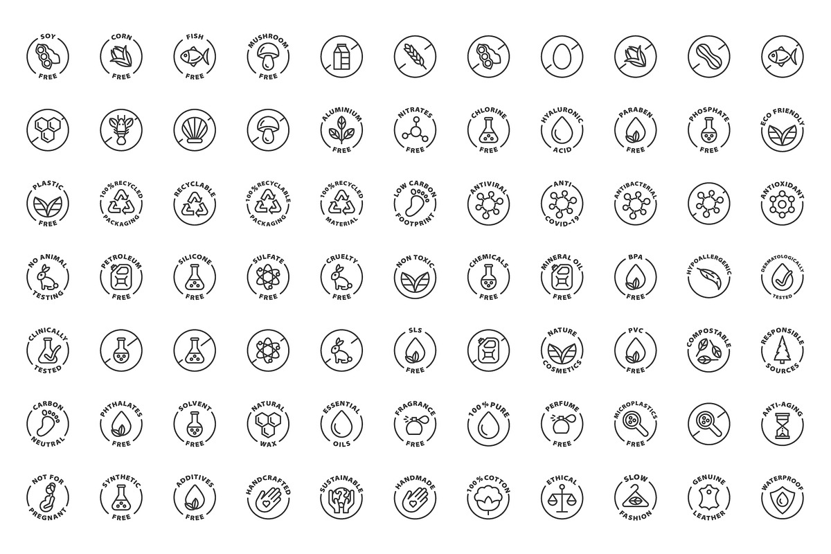 Eco, bio and organic labels icons, an Outline Icon by RevolutionizZed (Photo 9 of 9)
