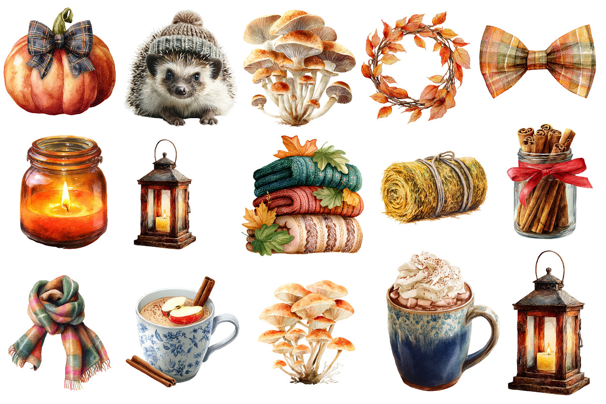 Watercolor Cozy Fall Clipart Bundle, an Illustration by Designworld (Photo 5 of 6)