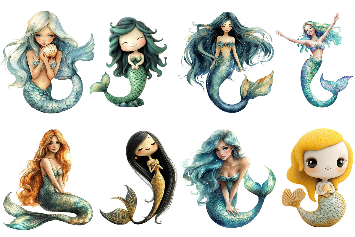 Fantasy Sea Mermaid Clipart Bundle, an Illustration by Pixels.Craft (Photo 5 of 6)
