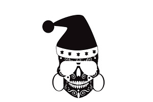 Santa Skull Black And White Color Wi