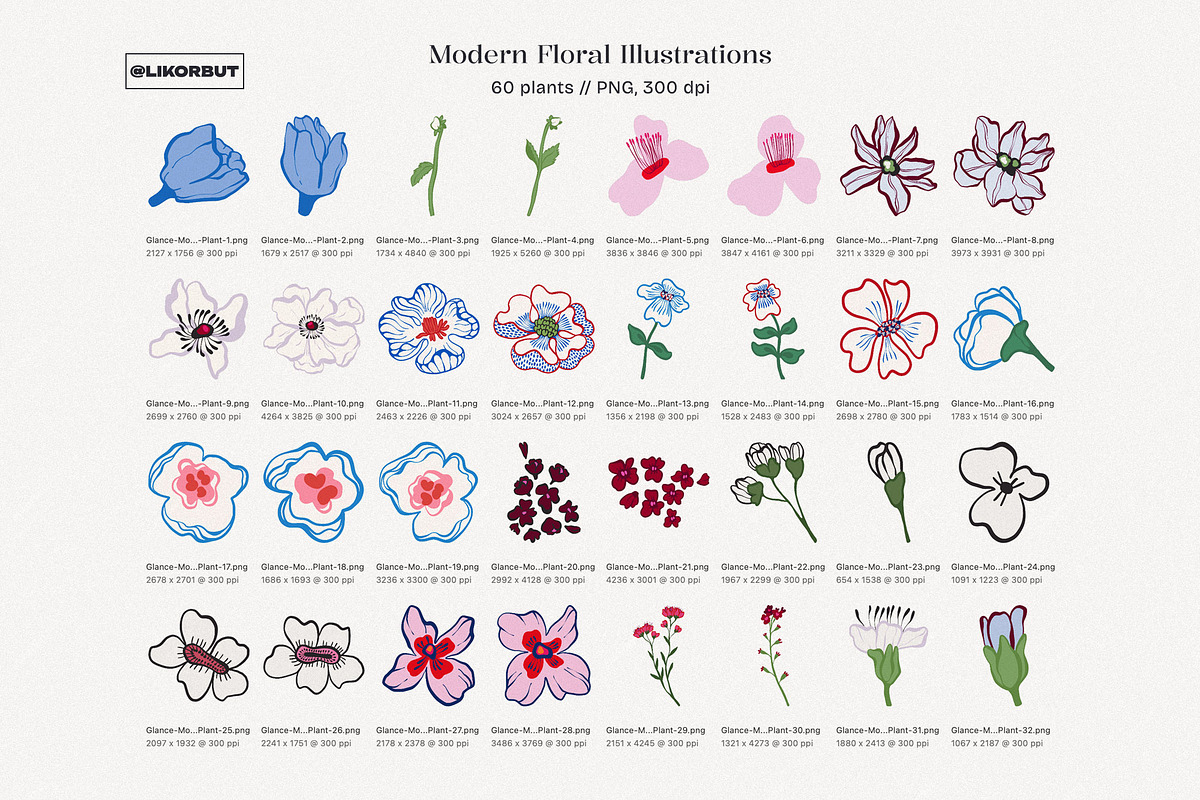 Abstract Modern Flowers Graphics, a Decorative Illustration by likorbut (Photo 7 of 10)