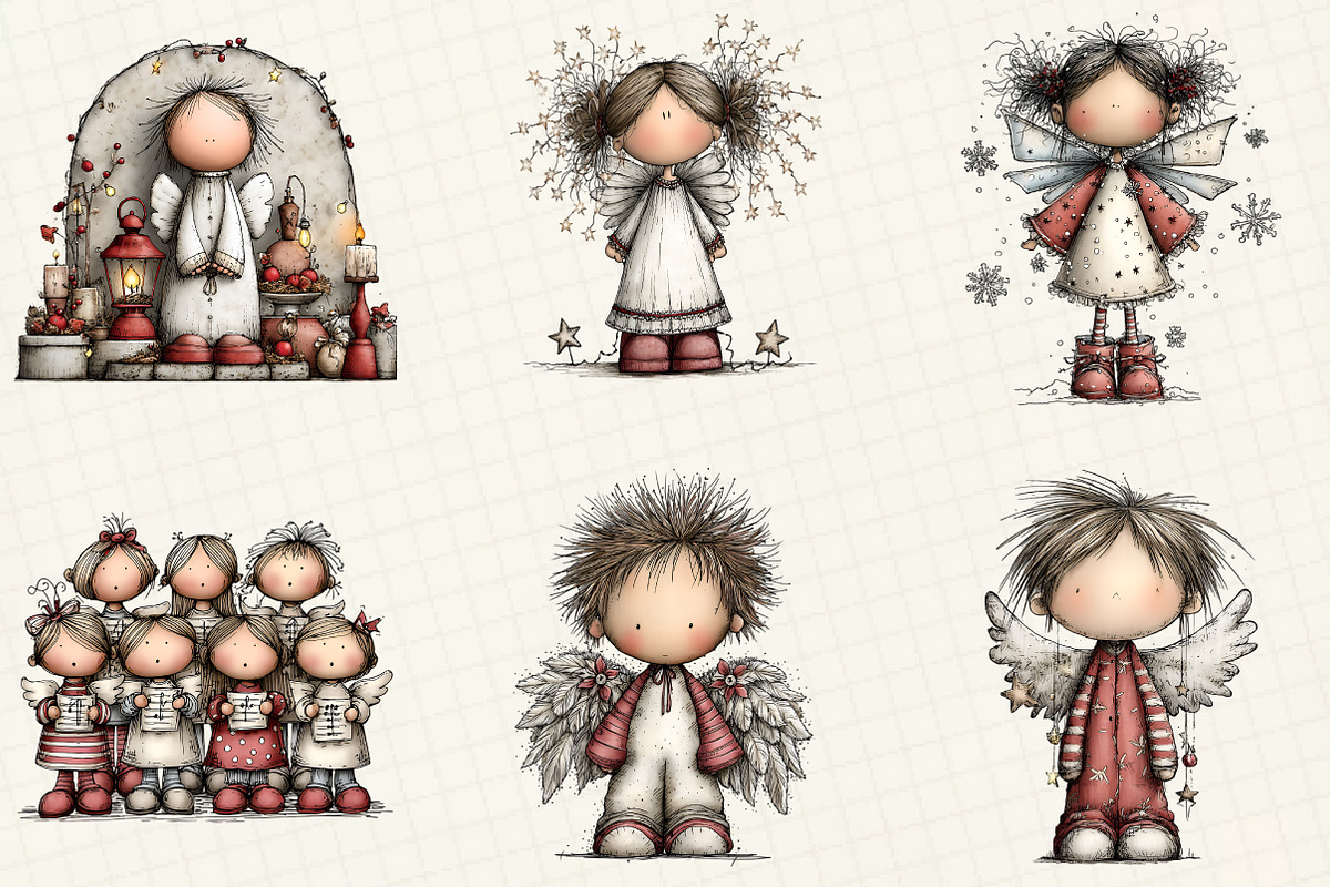 whimsical Christmas Angel Clipart, an Illustration by DreamCafeArt (Photo 2 of 5)