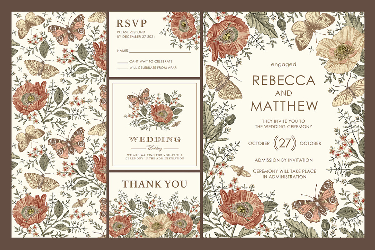 Wedding Butterflies Poppy Poppies, a Pattern Graphic by Vintage (Photo 1 of 13)