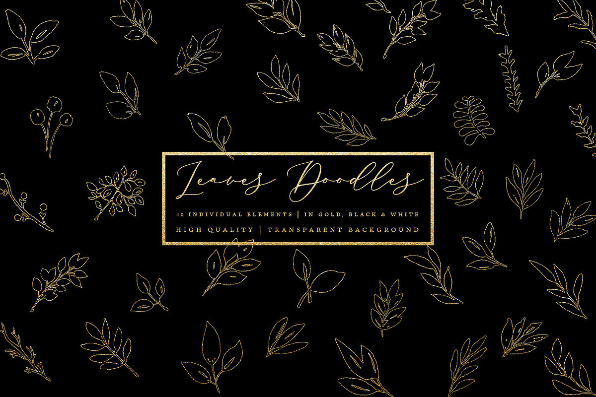Foliage Doodles - Black, White, Gold, an Object Graphic by OM Creativ (Photo 3 of 8)