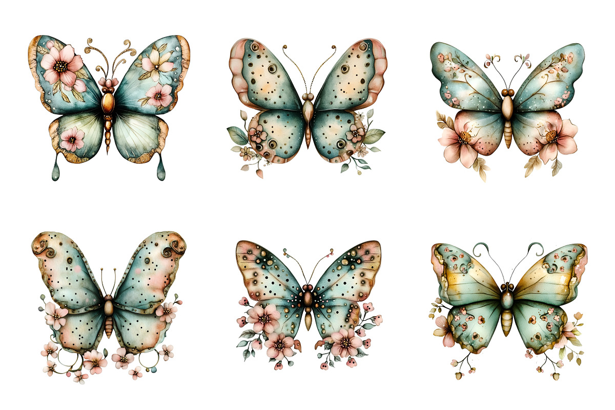 Whimsical Spring Butterfly Clipart, an Illustration by SinaCreation (Photo 3 of 11)