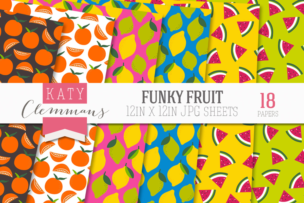 Funky Fruit digital paper pack, a Pattern Graphic by Katy Clemmans (Photo 5 of 5)