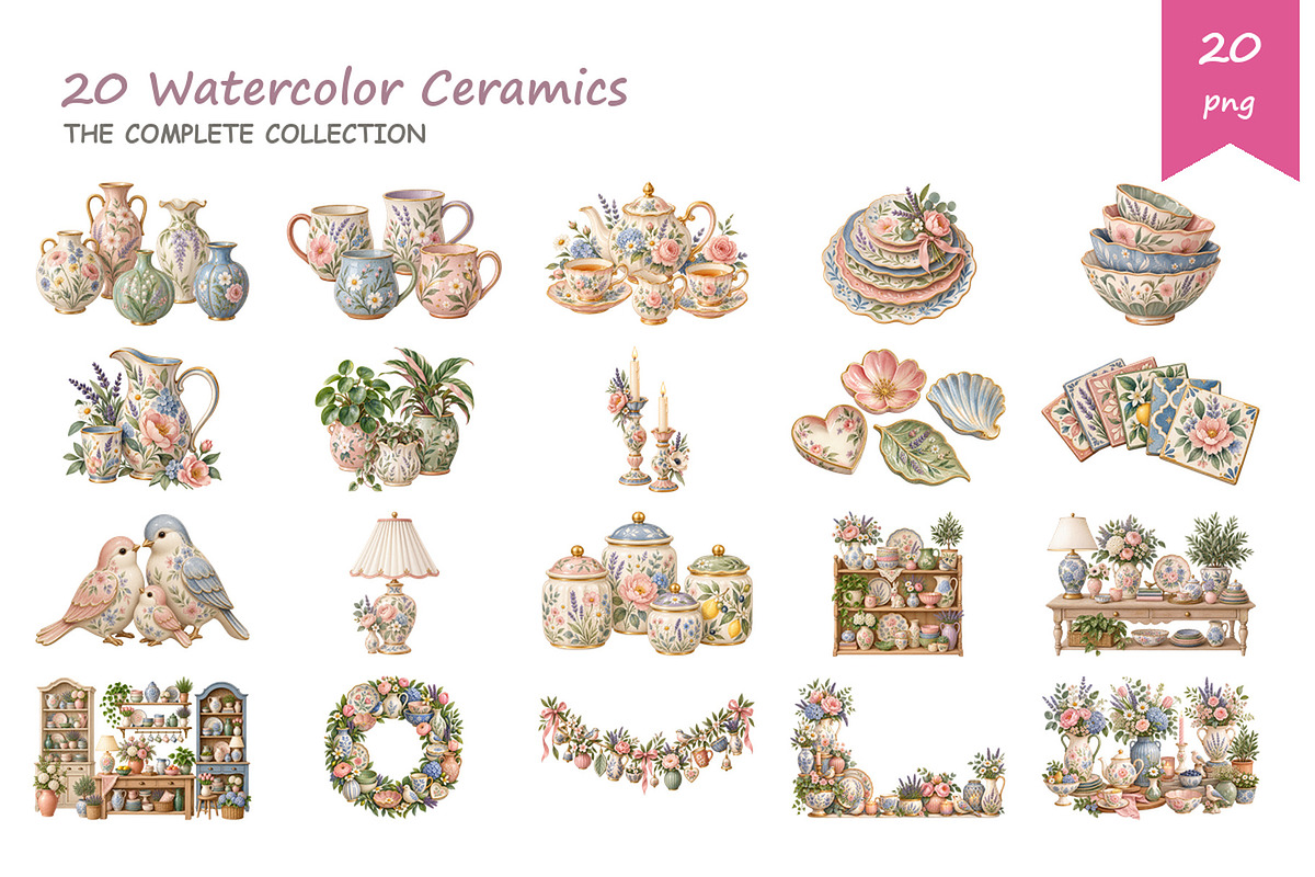Watercolor Ceramics Clipart, a Decorative Illustration by BerryPieArt (Photo 2 of 4)