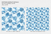 Blue Watercolor Floral Geo Pattern, a Pattern Graphic by Gullenda (Thumbnail 2 of 6)