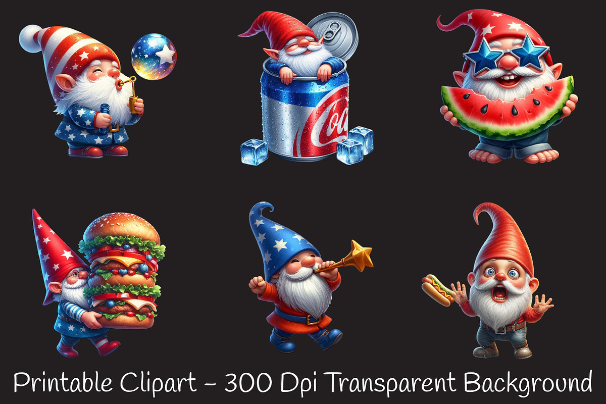 4th Of July Cute Funny Gnome Clipart, a Seasonal Illustration by RobertsArt (Photo 5 of 7)