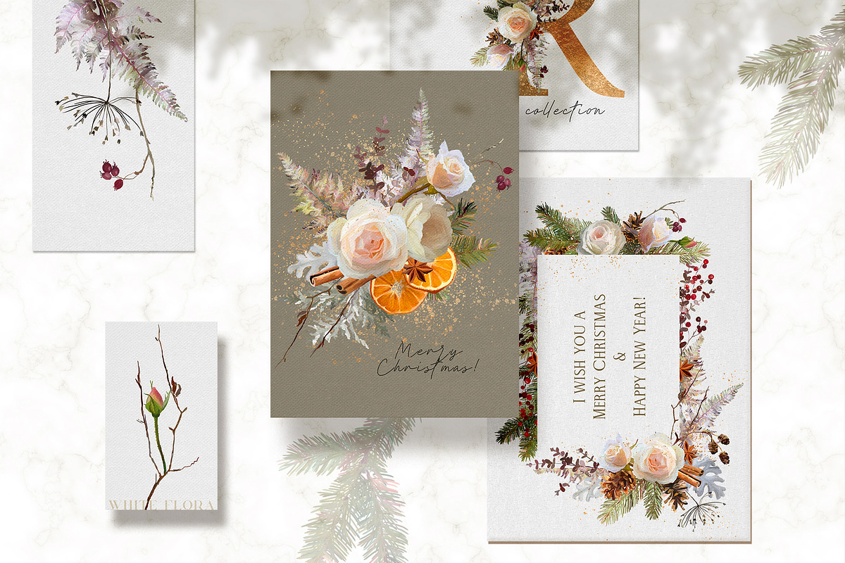 White Flora - Christmas clipart, a Decorative Illustration by Vasmila (Photo 2 of 15)