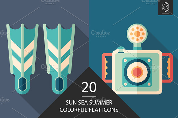 Sun Sea Summer Flat Icon Set