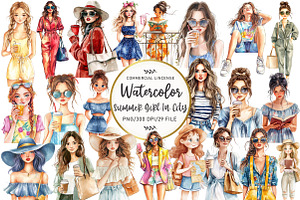 Summer Girl In City Clipart, an Illustration by OK Design