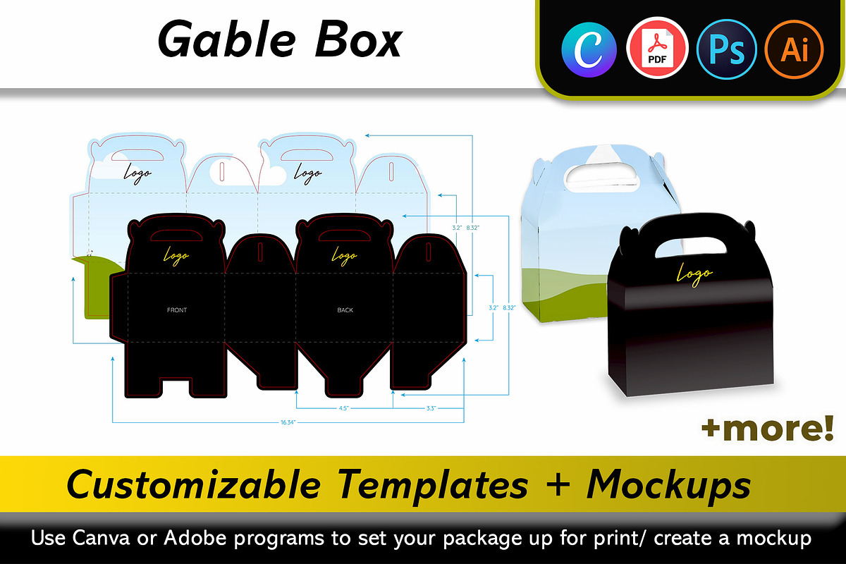 Gable Box Mockup + Template, a Packaging Mockup by Korner (Photo 1 of 12)