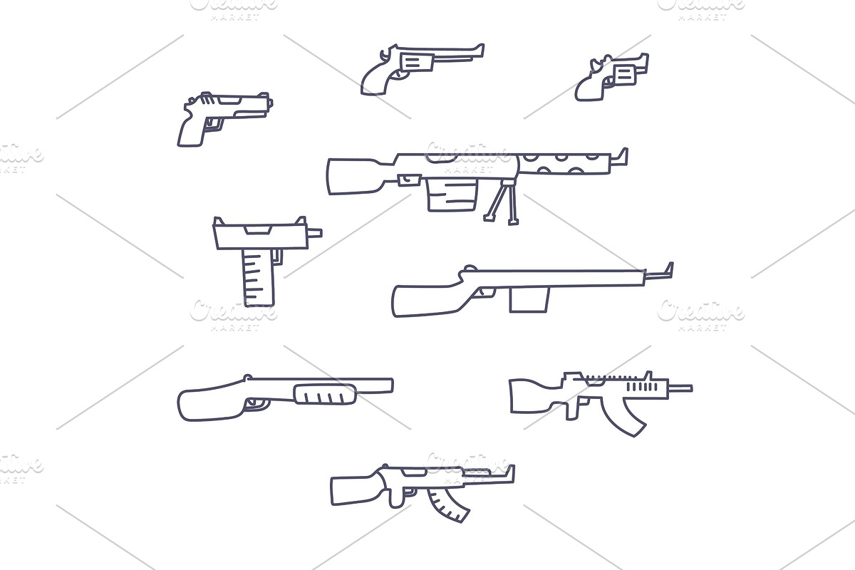 Guns hand drawn vector set, an Object Graphic by Funky corner