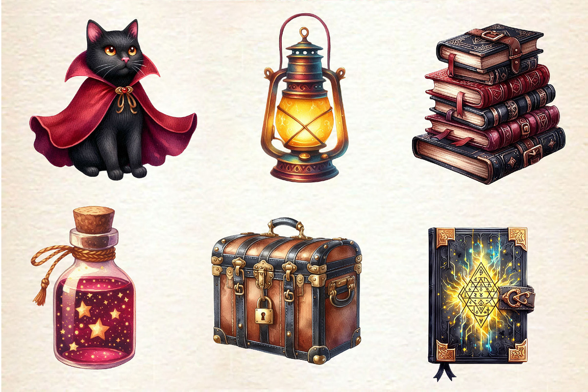 Cute Magic School Watercolor Clipart, an Illustration by Dream Creation (Photo 5 of 6)
