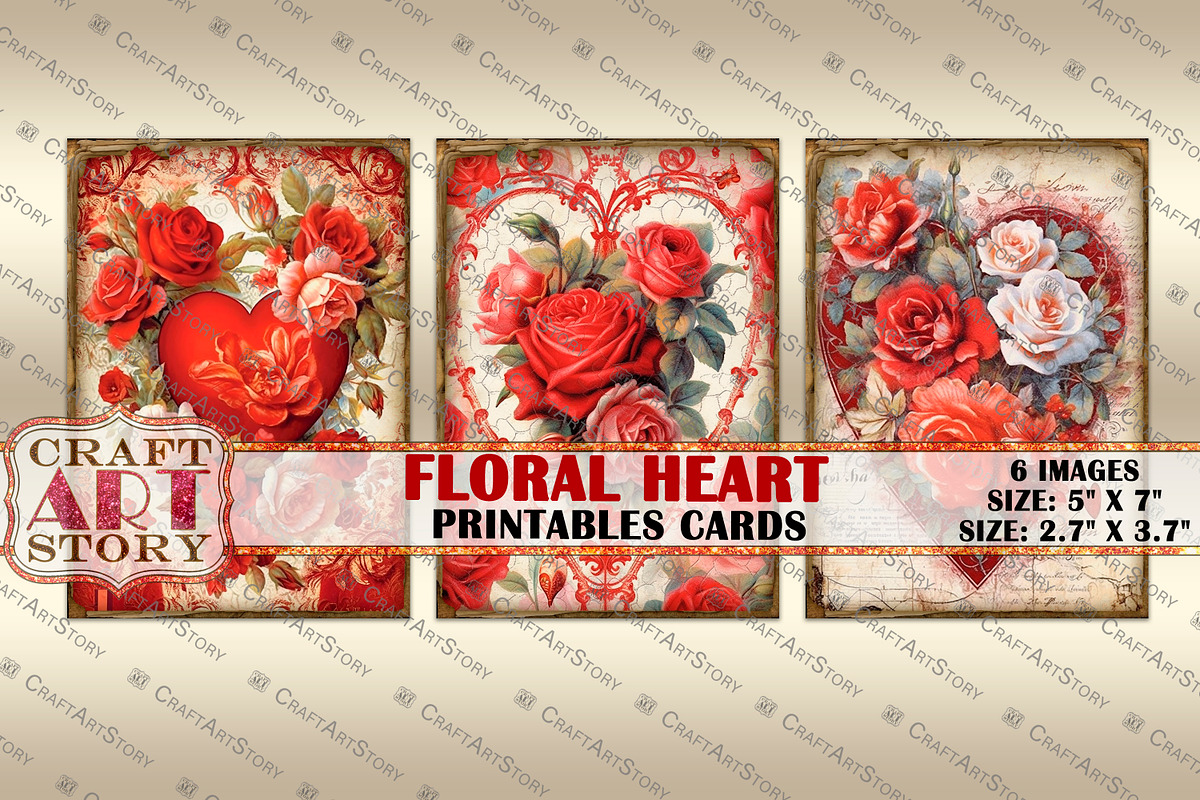 Valentines Floral Heart Valentine, a Seasonal Illustration by CraftArtStory (Photo 3 of 3)