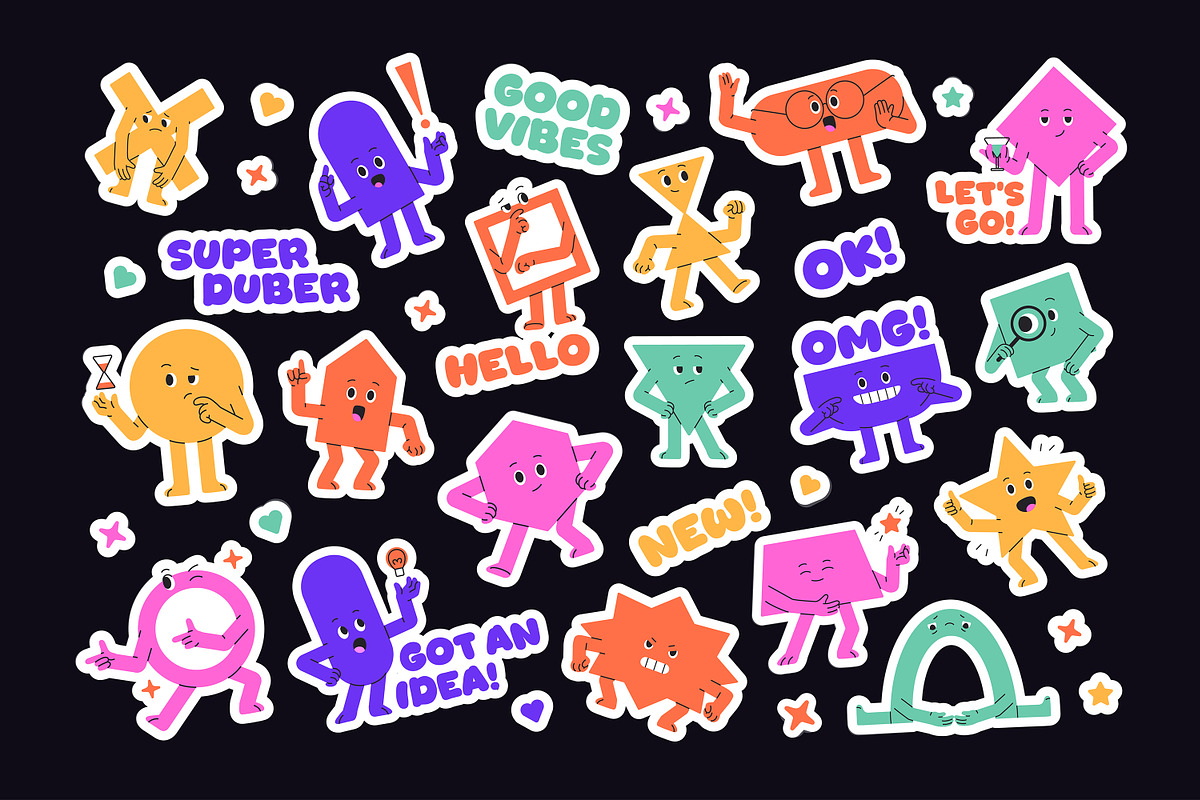 Funny geometric shapes set, stickers, an Object Illustration by PaperTrident (Photo 1 of 3)