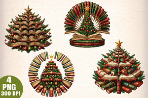 4 Bookish Christmas Tree Png, an Illustration by Daily.Designs