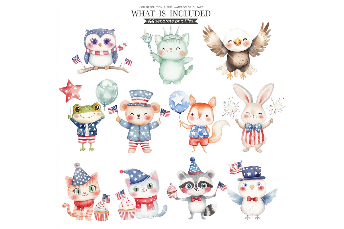 4th of July Watercolor Clipart, an Illustration by CharmClipart (Photo 4 of 9)