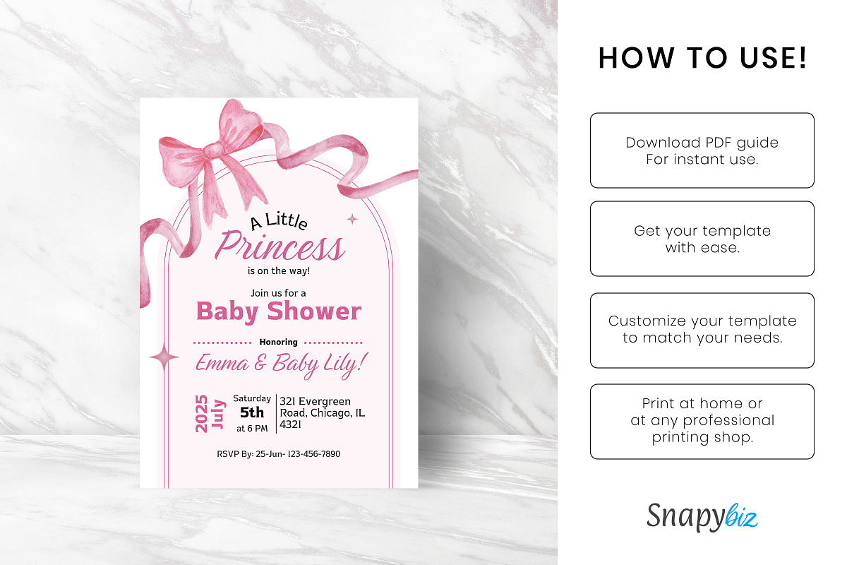 Pink Bow Baby Shower Invitation Temp, an Invitation Template by Snapybiz (Photo 8 of 9)