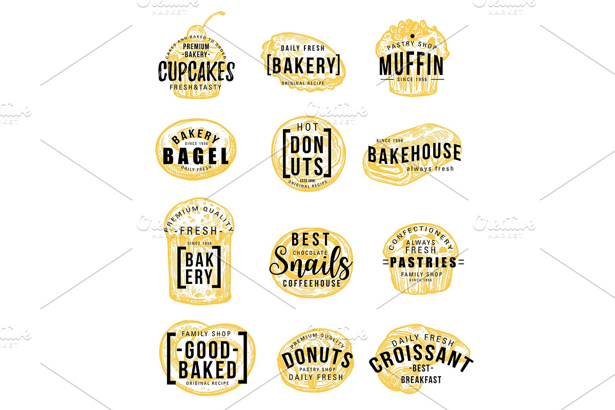 Pastry and bakery shop sketch with hand lettering, a Food Illustration ...