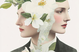 Floral collage featuring man and wom, a Photo by Dvoevnore photos