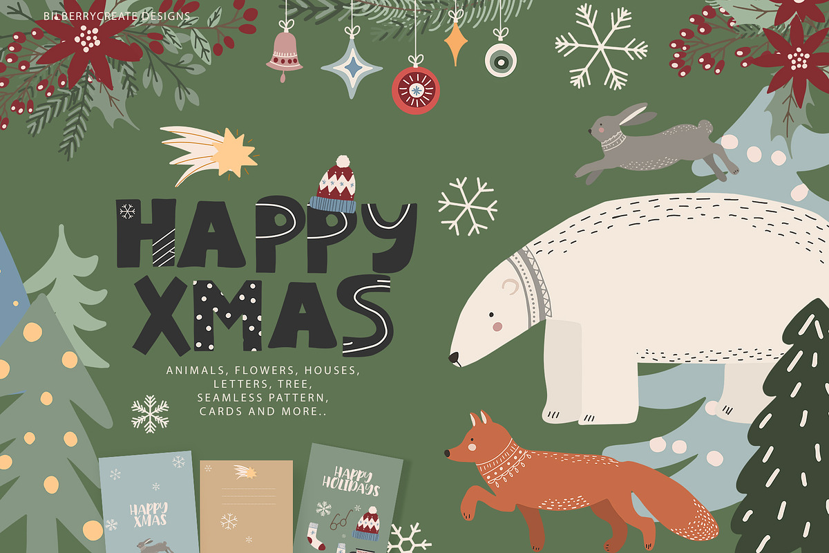 HAPPY XMAS art set, a Seasonal Illustration by