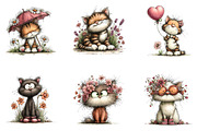 Whimsical cat pring floral clipart, an Illustration by CreationArt (Thumbnail 3 of 7)