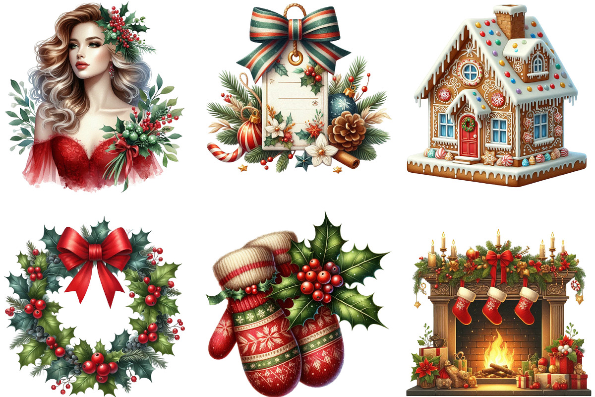 Watercolor Merry Christmas Clipart, an Illustration by Designking (Photo 3 of 5)
