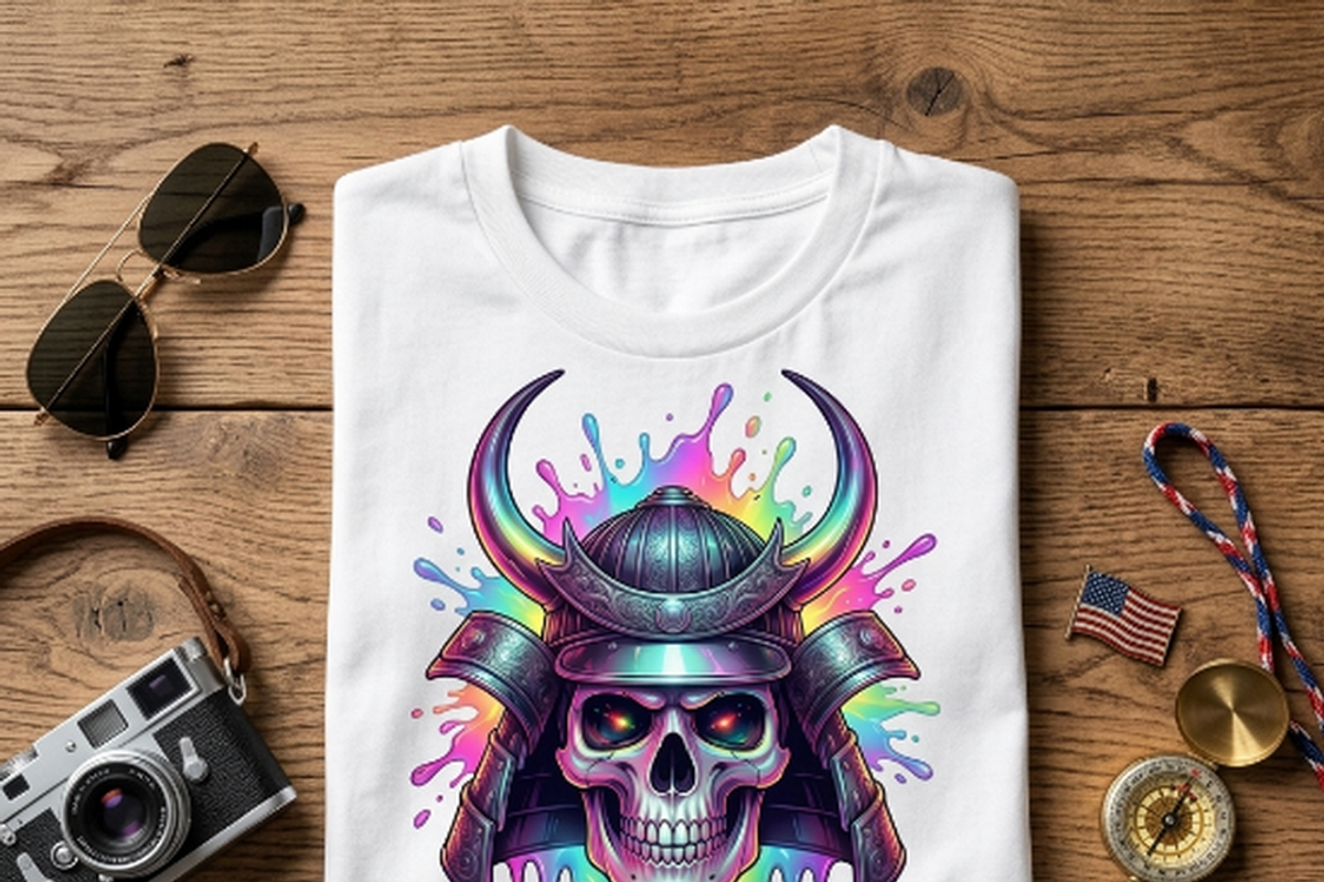 Rainbow Samurai Skull Armor, a Shirt Mockup by Vector Stall (Photo 2 of 15)
