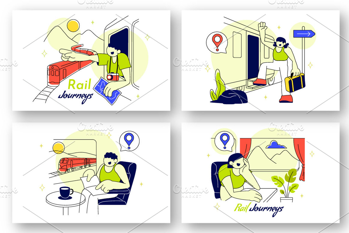 6 Rail Journeys Vector Illustration, a Transportation Illustration by denayunebgt (Photo 2 of 3)