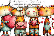 Quirky Valentine Cats Clipart, an Animal Illustration by Black Bird Studio (Thumbnail 1 of 6)